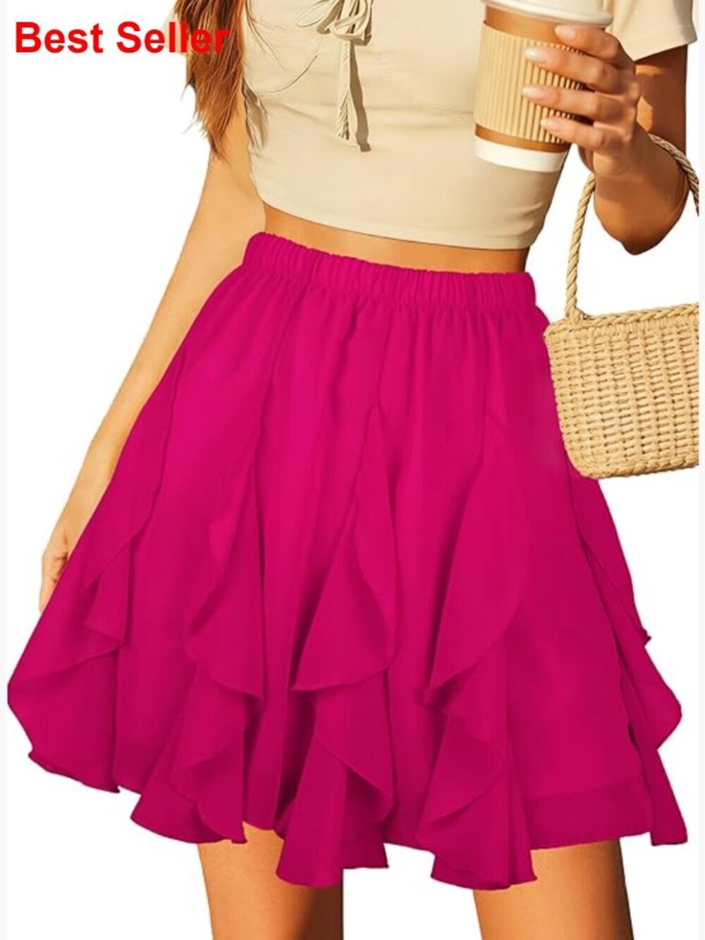High Waisted Chiffon Flowy Ruffle Mini Skirt Casual Summer